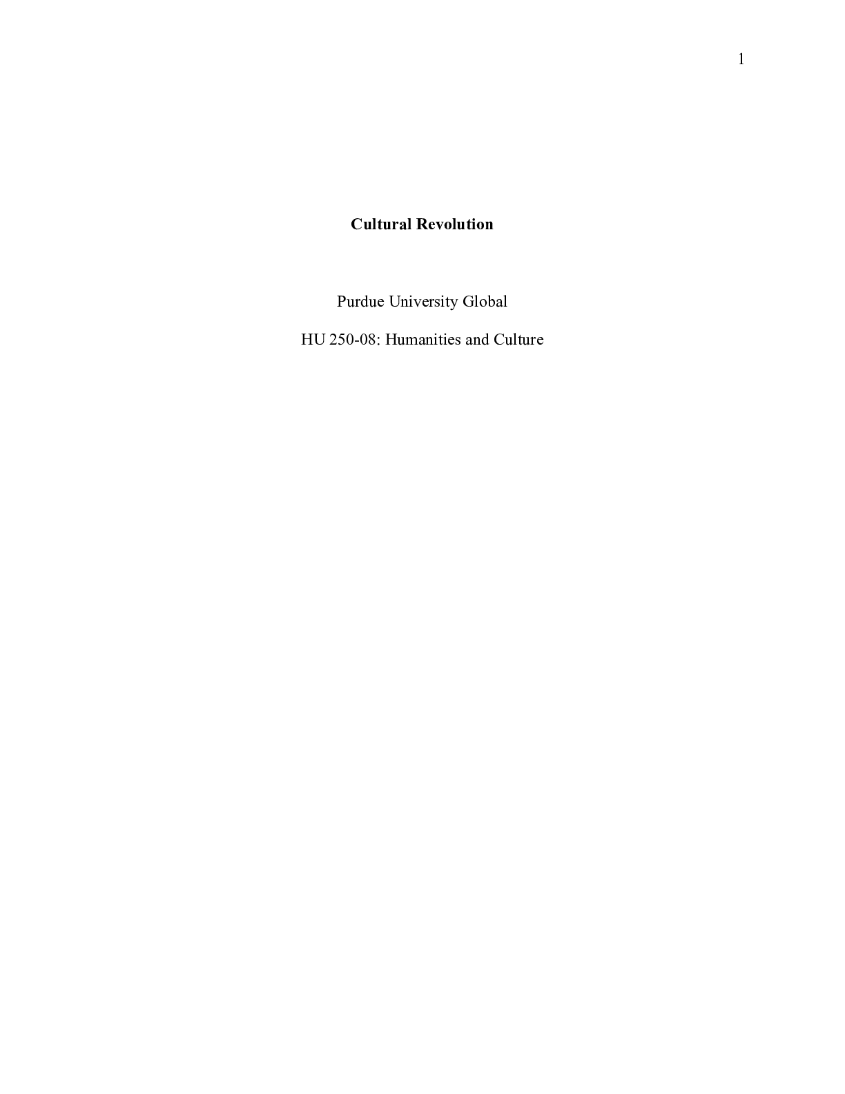 Preview image for HU 250 Humanities    Cultural Revolution  Purdue University Global  HU 250-08: Humanities